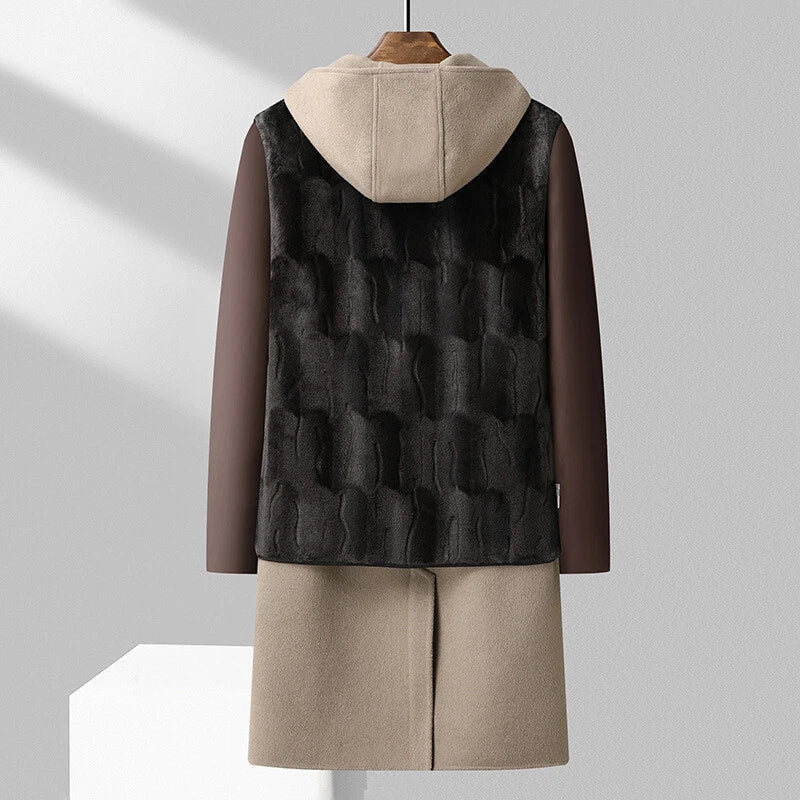 Cambridge Men’s Hooded Wool Overcoat – Structured Knee-Length Design with Detachable Lining