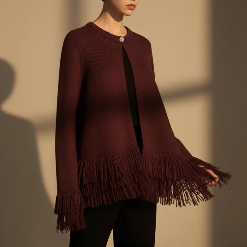 Carina Women’s Cardigan – Fringe Style Structured Knit Cardigan
