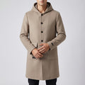 Cambridge Men’s Hooded Wool Overcoat – Knee-Length with Detachable Lining