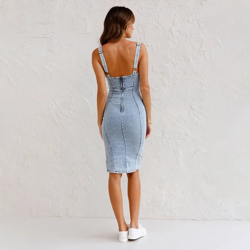 Napa Allure Side-Slit Denim Dress