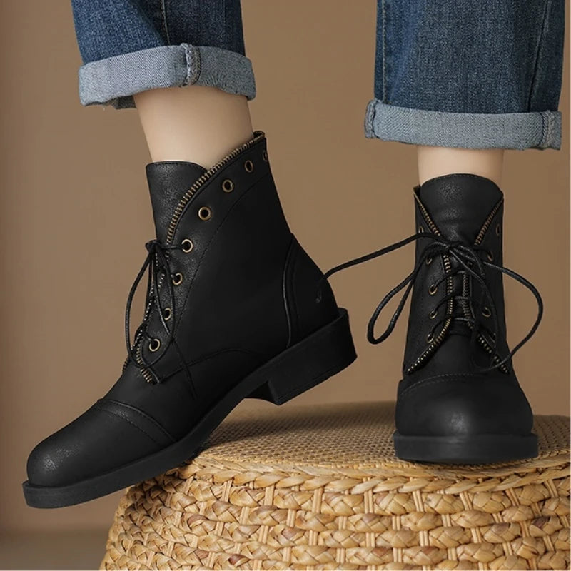 Beatriz Women’s Ankle Boots – Leather Military-Inspired Design Booties