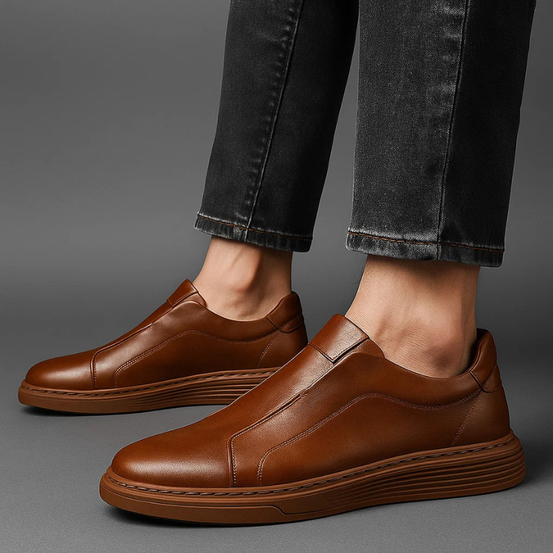 Farjan Men’s Sneakers – Lightweight Leather Slip-On Casual Shoes