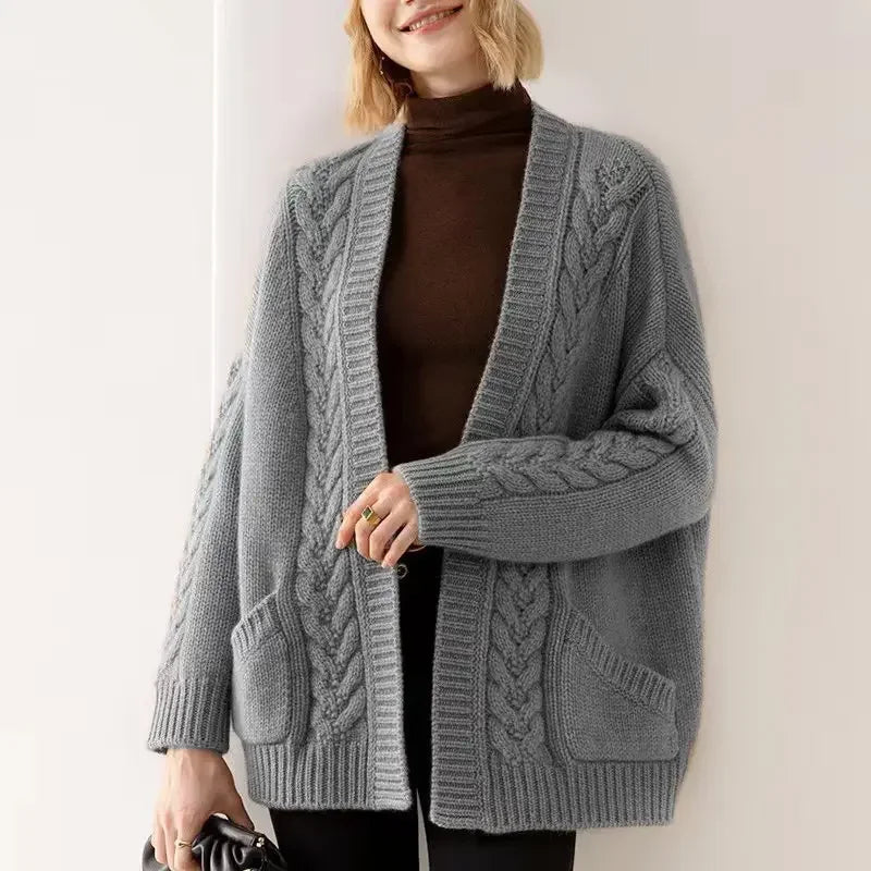Estella Women’s Cable Knit Cardigan – Chunky Cotton Knit with Oversized Fit