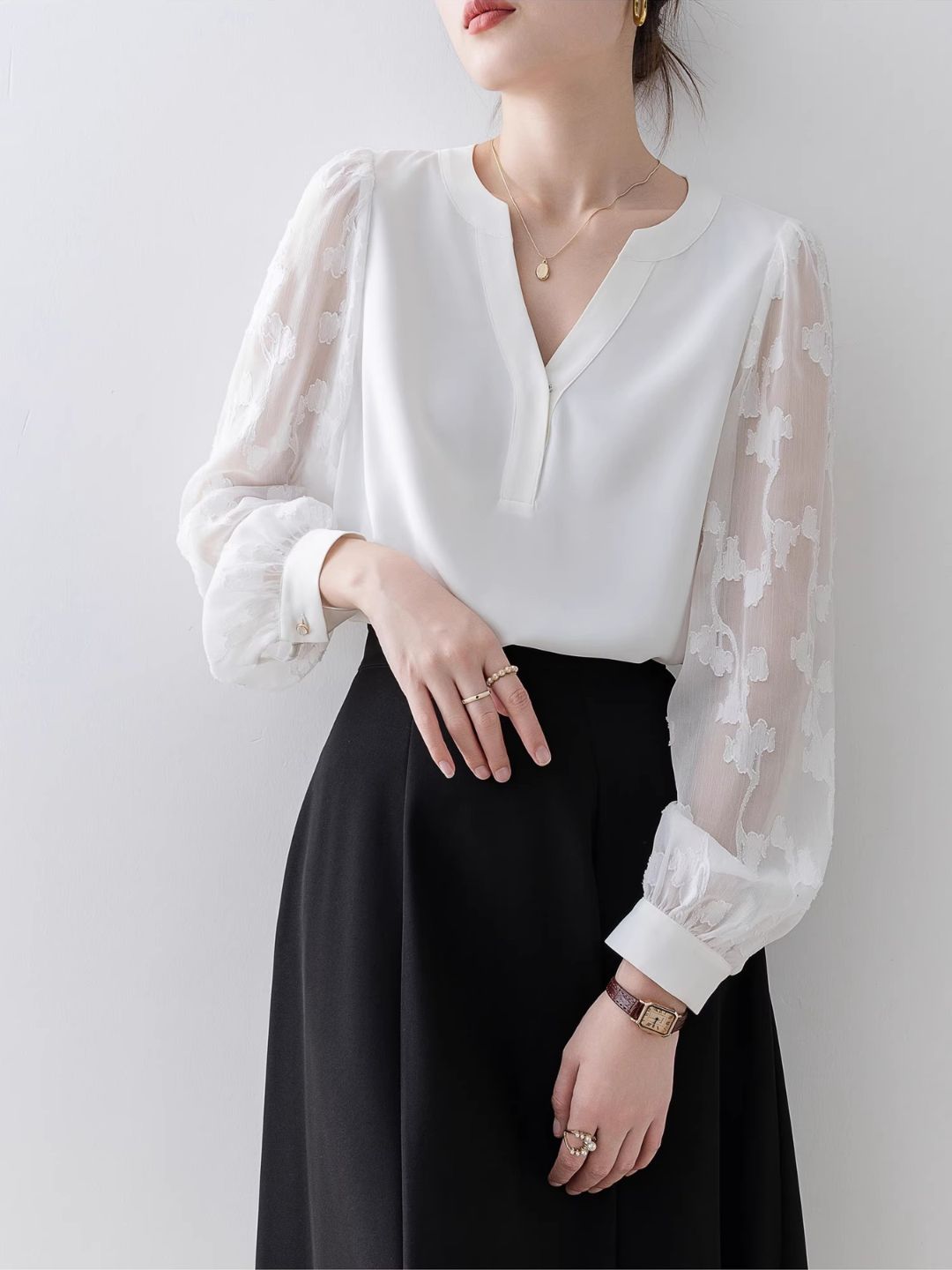 Ivy Sheer Sleeve V-Neck Shirt