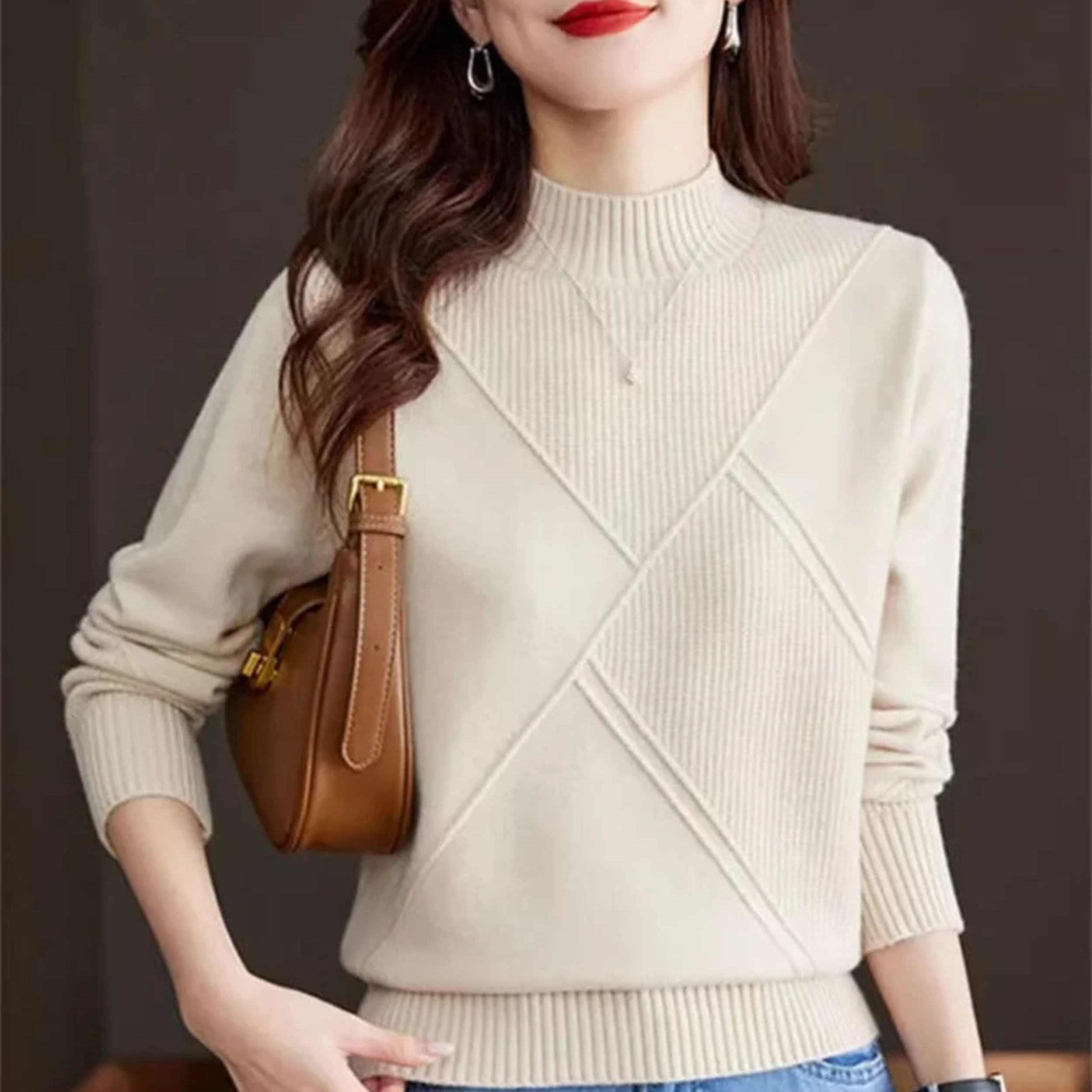Veronica Women’s Pullover Sweater – Soft Cotton Blend with Mock Neck