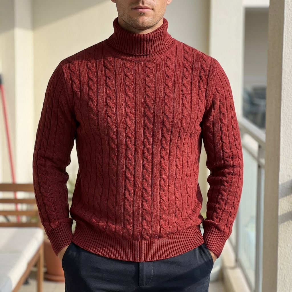Arthur Men’s Turtleneck Sweater – Cable Knit Jumper