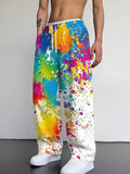 Ethan Wide-Leg Sweatpants – Cotton Blend with Paint-Splash Print and Drawstring Waist
