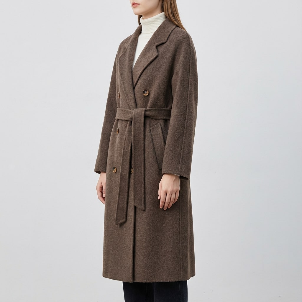Theresa Women’s Cashmere Wrap Coat – Double-Breasted Wool Outerwear with Belted Waist