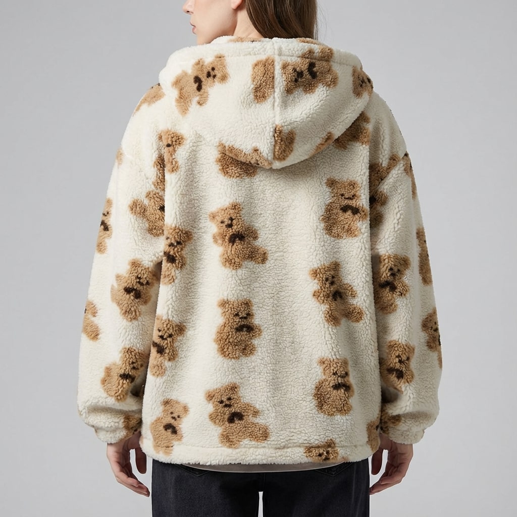 Maine Women’s Sherpa Jacket – Oversized Fleece Hooded Teddy Jacket with Full Zip