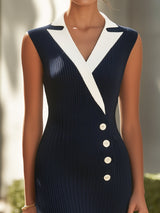 Nova White Lapel Collar Knit Dress