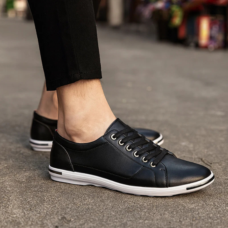 Jestony Men’s Casual Shoes – Cushioned Comfort Rubber Sole Genuine Leather Sneakers