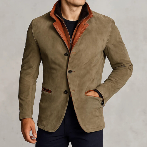 Andres Men’s Suede Blazer Jacket – Casual Outerwear with Leather Lapel
