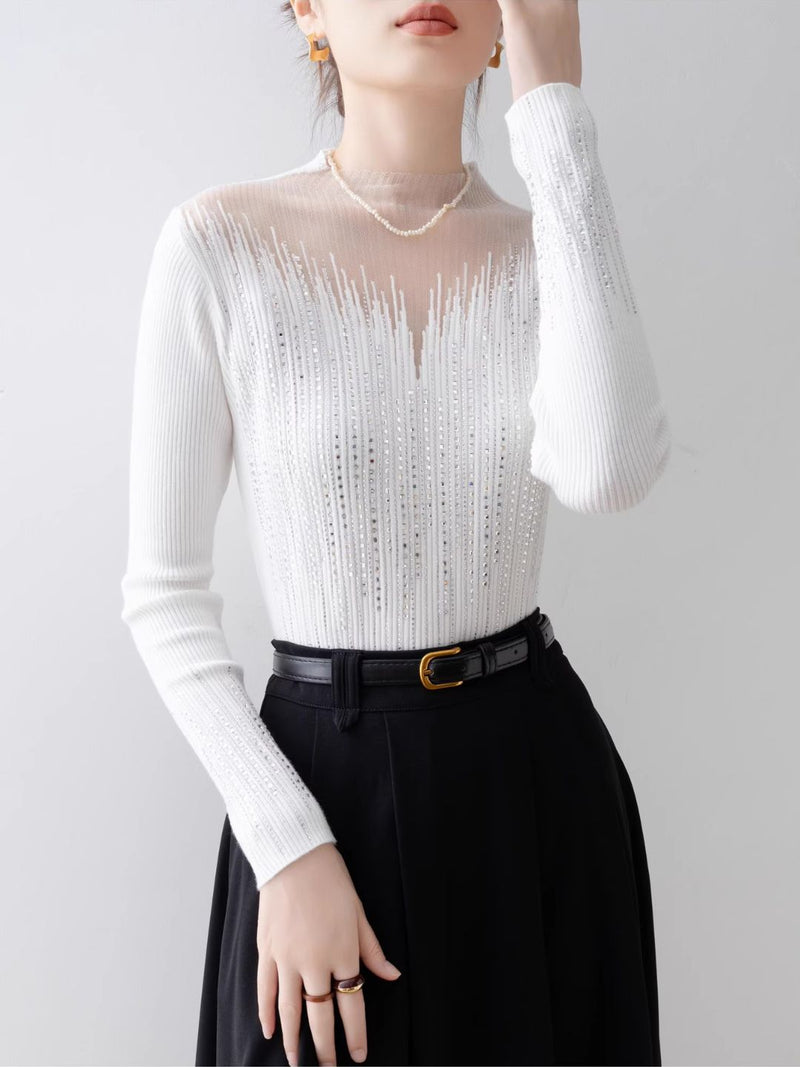 Ember Silver Accent Mesh Knit Blouse