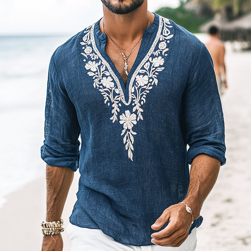 Aurora Grove Long Sleeve Embroidered Henley