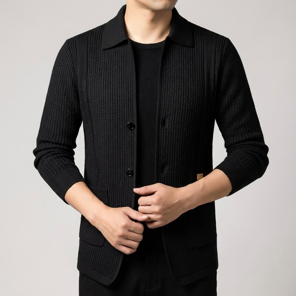 Matteo Men’s Cardigan – Textured Knit Shirt-Style Cardigan