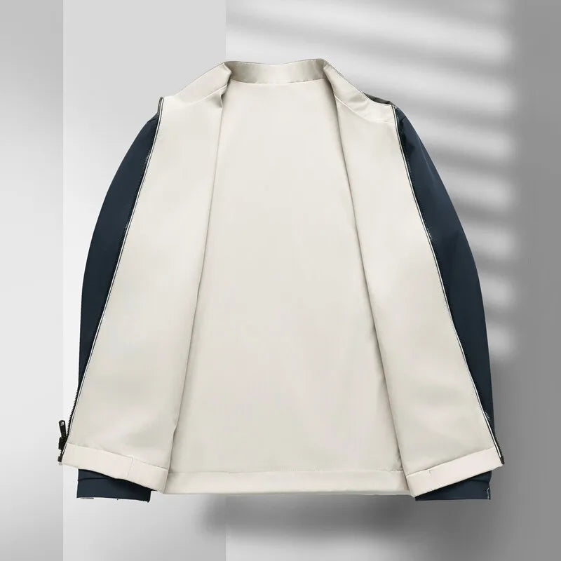 Mikael Men’s Bomber Jacket – Matte Zip-Up with No-Collar Design