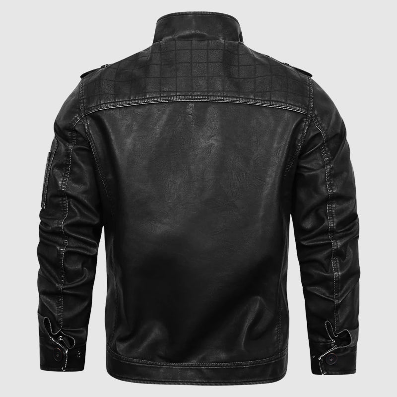 Xavier Men’s Leather Biker Jacket – Armored Streetwear with Tactical Details