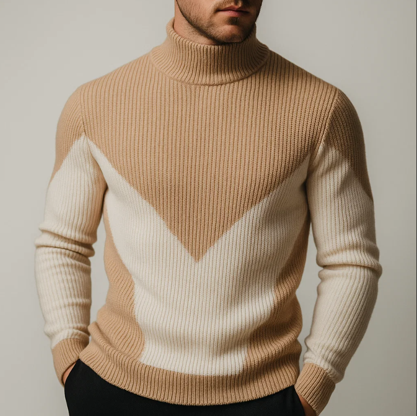 Marriott Men's Chevron Turtleneck Sweater – Thick Ribbed Knit for Fall Layering