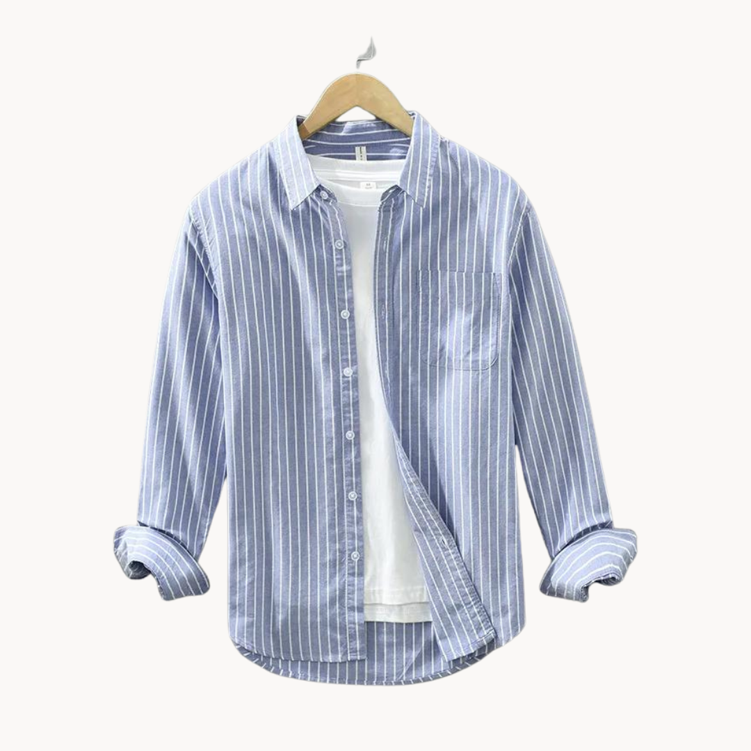 Rigor Cotton Stripe Men’s Long Sleeve Shirt – Tailored Lightweight Summer Shirt