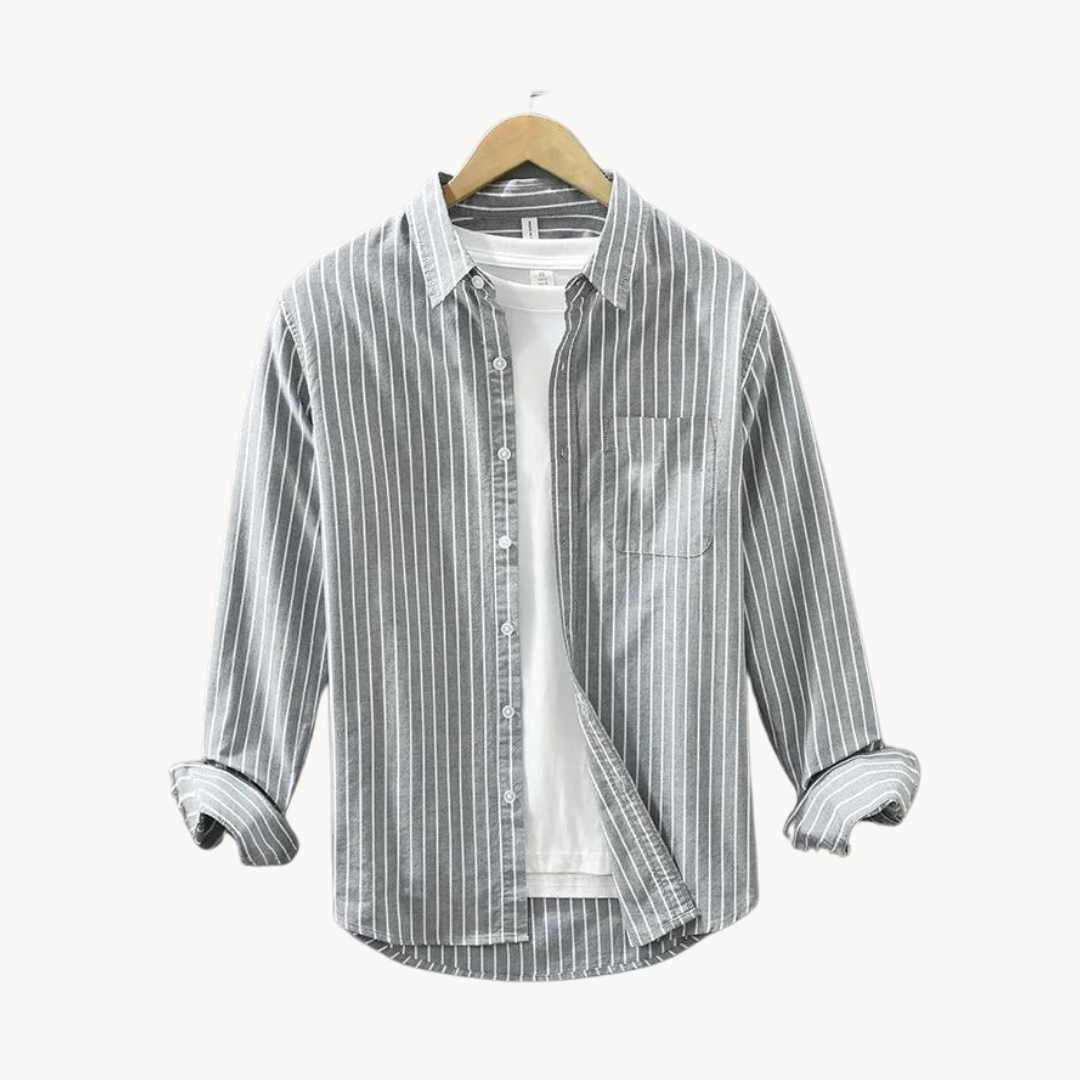Rigor Cotton Stripe Men’s Long Sleeve Shirt – Tailored Lightweight Summer Shirt