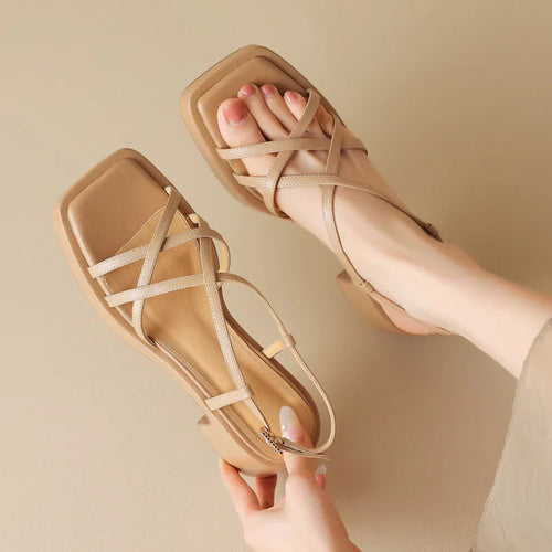 Bella Chic Women's Sandals – Smooth PU Leather with Criss-Cross Straps 1
