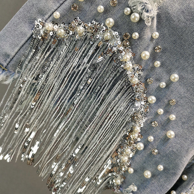 Bella High-Waisted Jean Shorts – Premium Denim with Trendy Tassel Accents 5