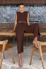 Bella Lightweight White Two Piece Set – Adjustable Cropped Top & High-Waisted Pants for Women 2