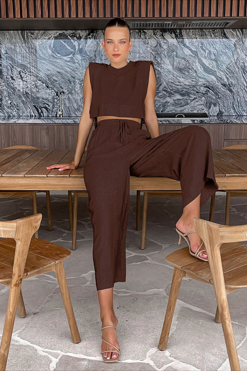 Bella Lightweight White Two Piece Set – Adjustable Cropped Top & High-Waisted Pants for Women 2