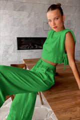 Bella Lightweight White Two Piece Set – Adjustable Cropped Top & High-Waisted Pants for Women 6
