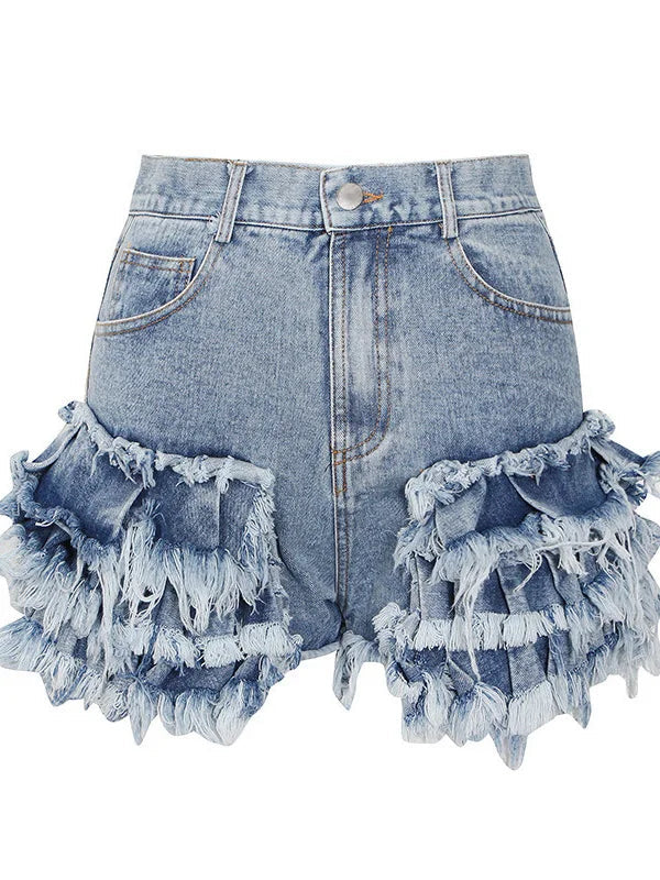Bella Ruffled Jean Shorts – Soft Cotton Blend with Flattering Fit for Women 0