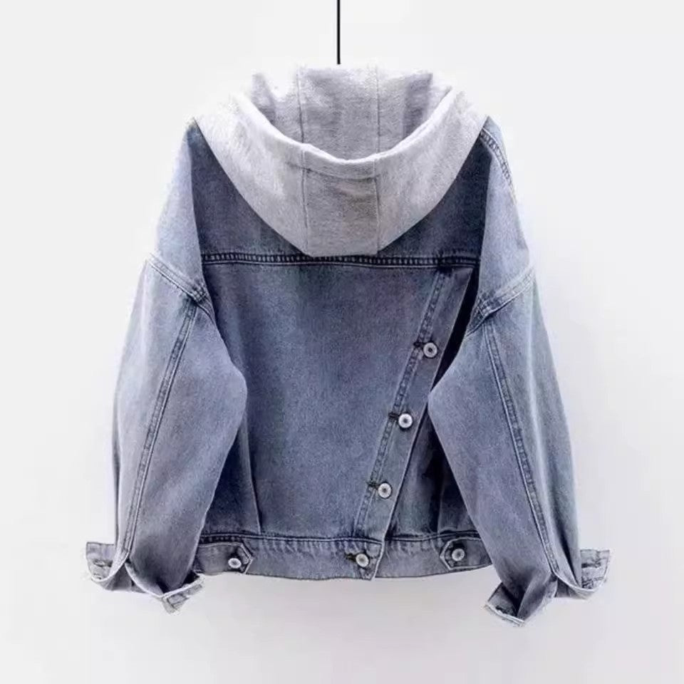 Bianca Women’s Hooded Denim Jacket – Organic Cotton with Streetwear Patchwork