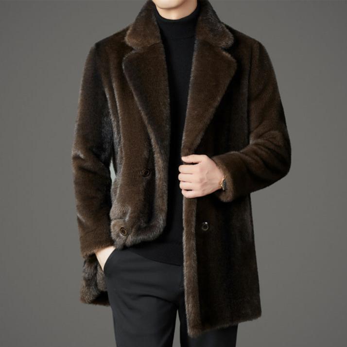 Rafael Men’s Faux Fur Coat – Reversible Winter Jacket with Lapel Collar & Button Closure
