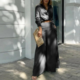Selena Women’s Linen Set – Two Piece Linen Set with Wrap Crop Top & Wide-Leg Pants