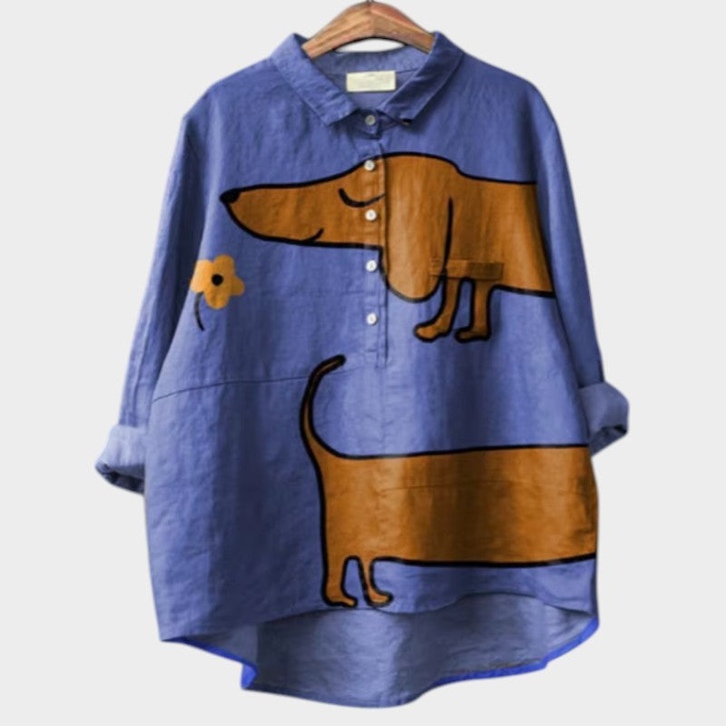 Brooklyn Oversized Women's Shirt – Soft Cotton Blend with Adorable Dog Print 0