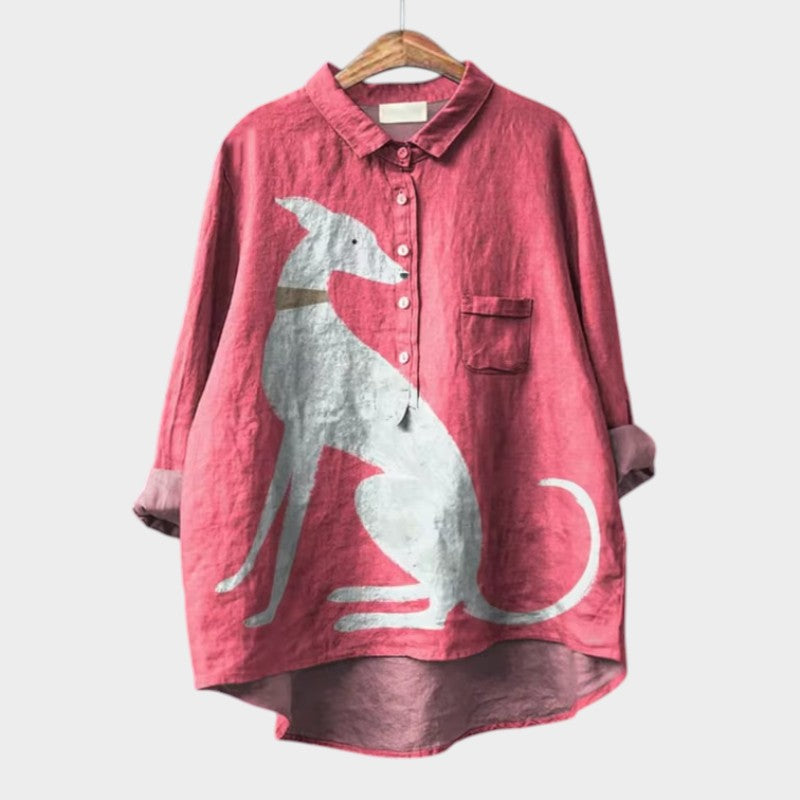 Brooklyn Oversized Women's Shirt – Soft Cotton Blend with Adorable Dog Print 1