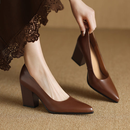 Brooklyn Pointed Toe Black Pumps – Structured Comfort & Wide Block Heel for Women 0