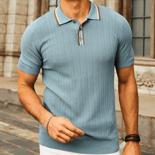 Brooklyn Tailored Men's Polo Shirt – Luxurious Silk-Wool Blend with Contrast Collar 1