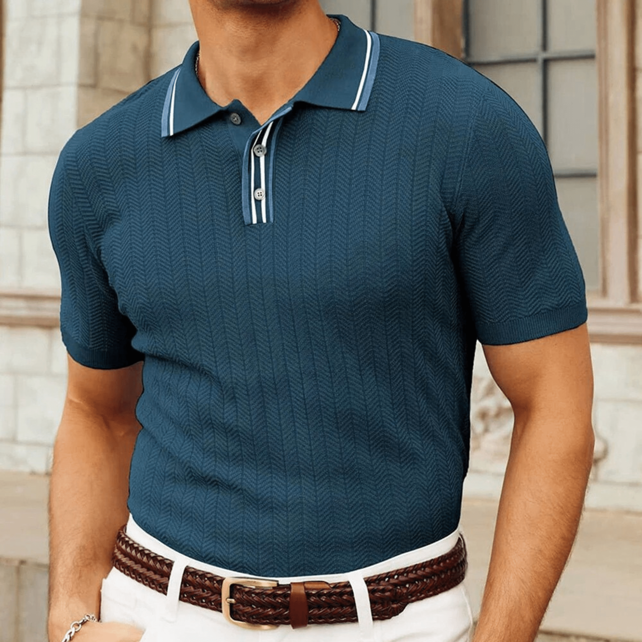 Brooklyn Tailored Men's Polo Shirt – Luxurious Silk-Wool Blend with Contrast Collar 2