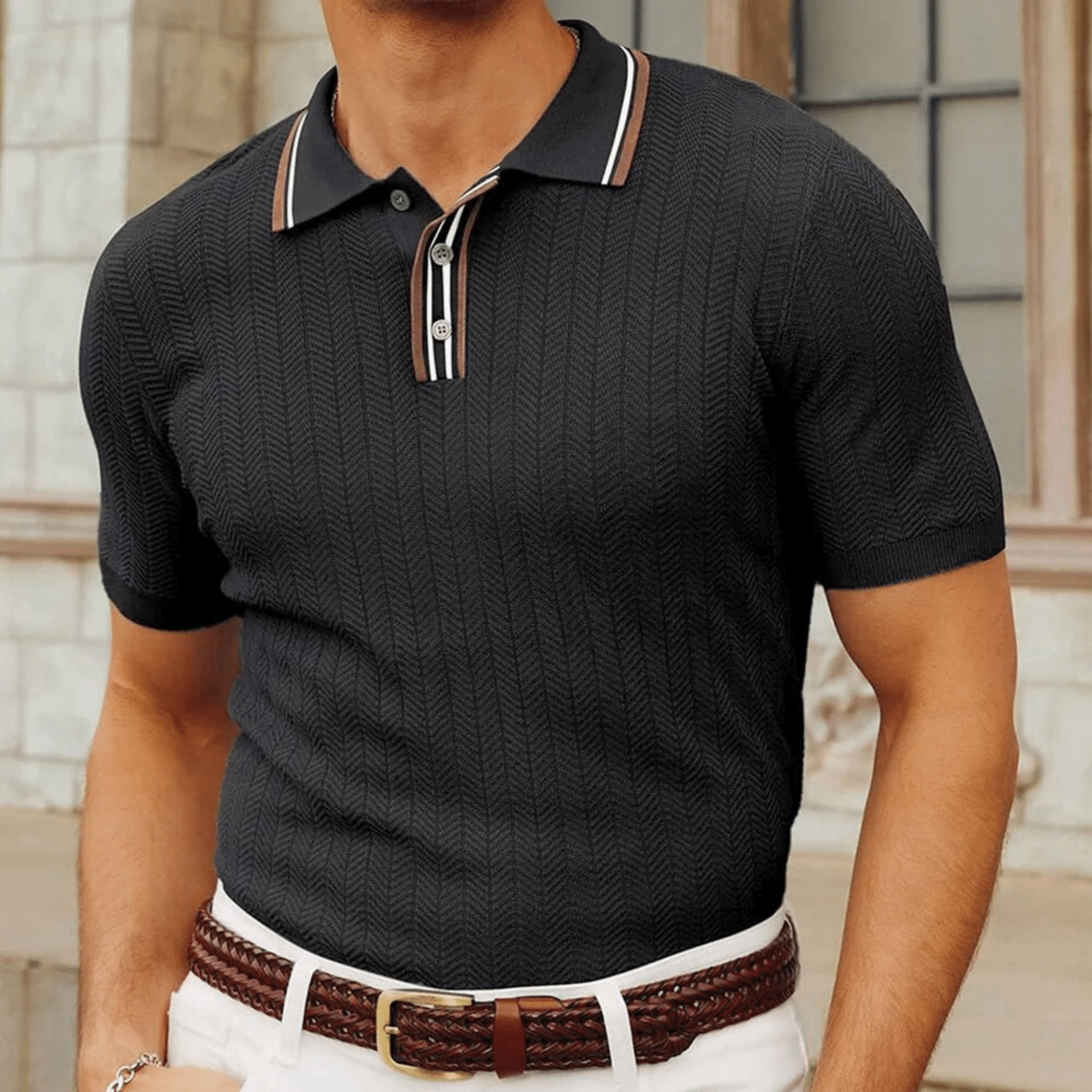 Brooklyn Tailored Men's Polo Shirt – Luxurious Silk-Wool Blend with Contrast Collar 4