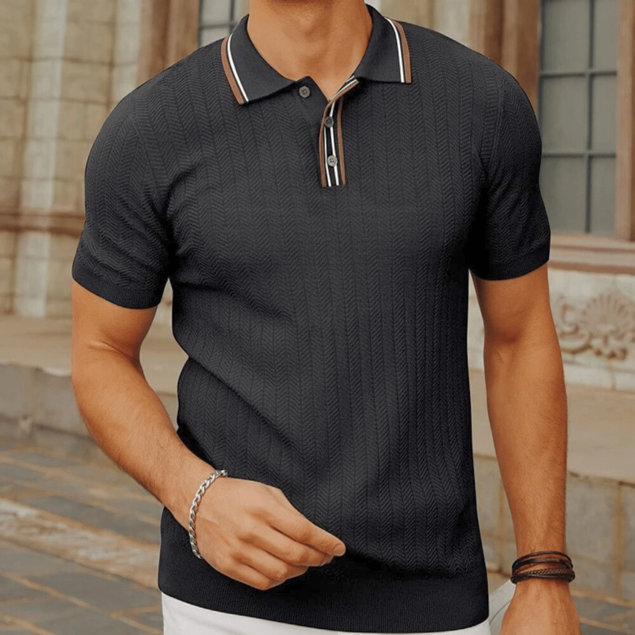 Brooklyn Tailored Men's Polo Shirt – Luxurious Silk-Wool Blend with Contrast Collar 5