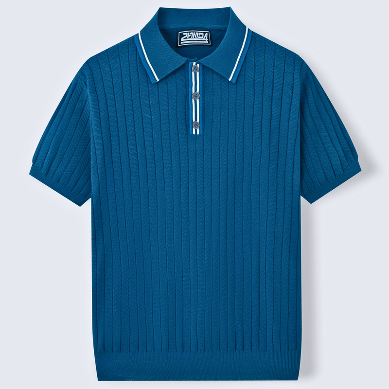 Brooklyn Tailored Men's Polo Shirt – Luxurious Silk-Wool Blend with Contrast Collar 7