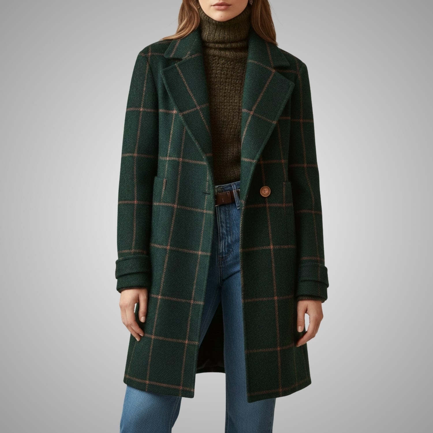 Reyda Women’s Tweed Jacket – Tailored Lapel Retro Plaid Long Winter Coat