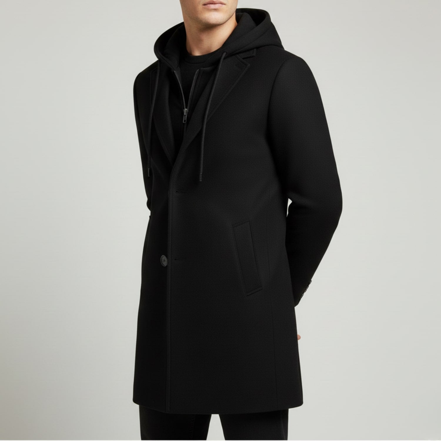 Loreno Men’s Hooded Wool Coat – Premium Textured Winter Outerwear