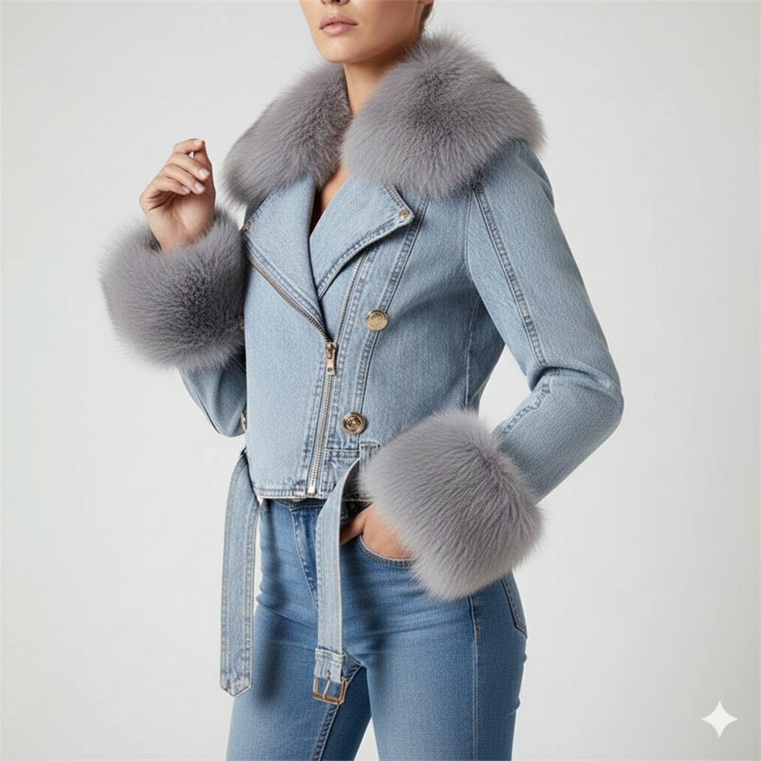 Marbella Women's Denim Jacket – Soft Lined Women’s Jacket with Warm Fur Collar & Cuffs