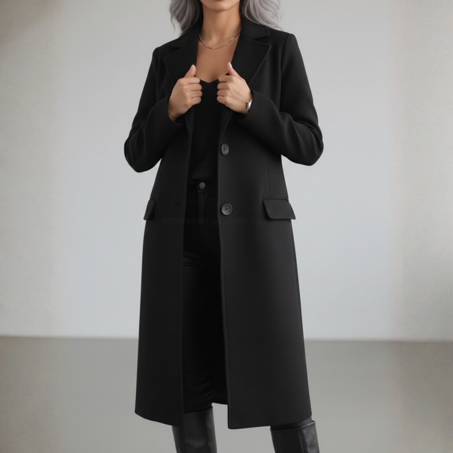 Vivienne Women’s Wool Coat – Tailored Two-Button Long Coat with Structured Collar