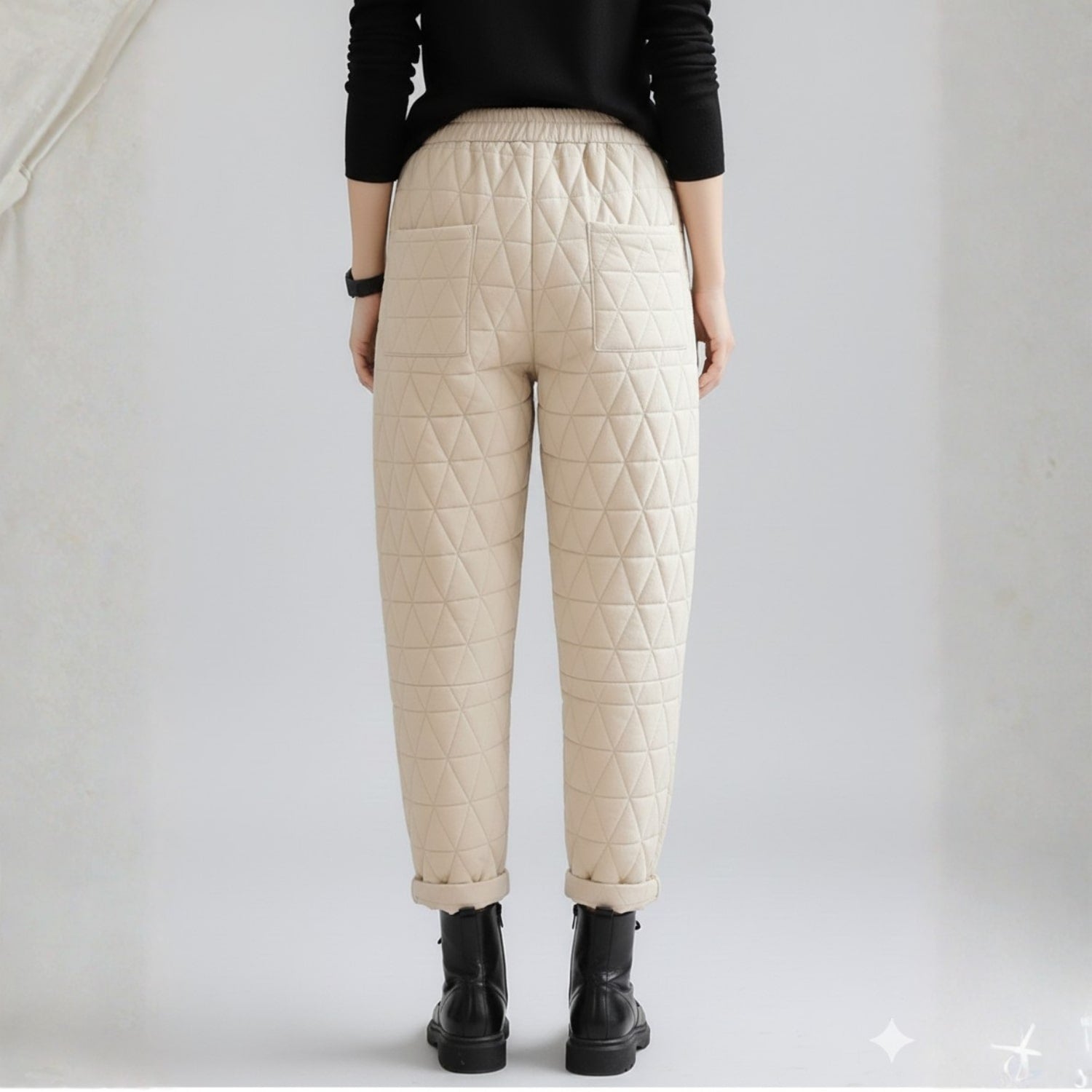 Elara Women’s Quilted Jogger Pants – Diamond Padded Thermal Cotton Pants