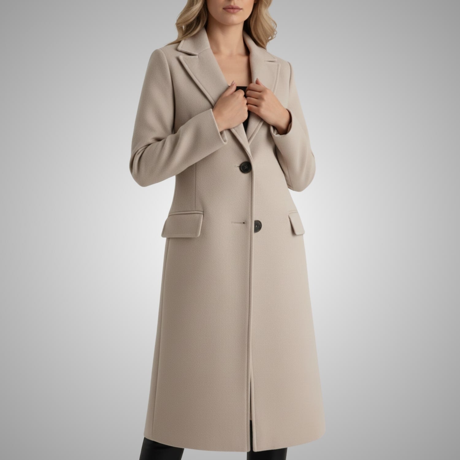 Vivienne Women’s Wool Coat – Tailored Two-Button Long Coat with Structured Collar