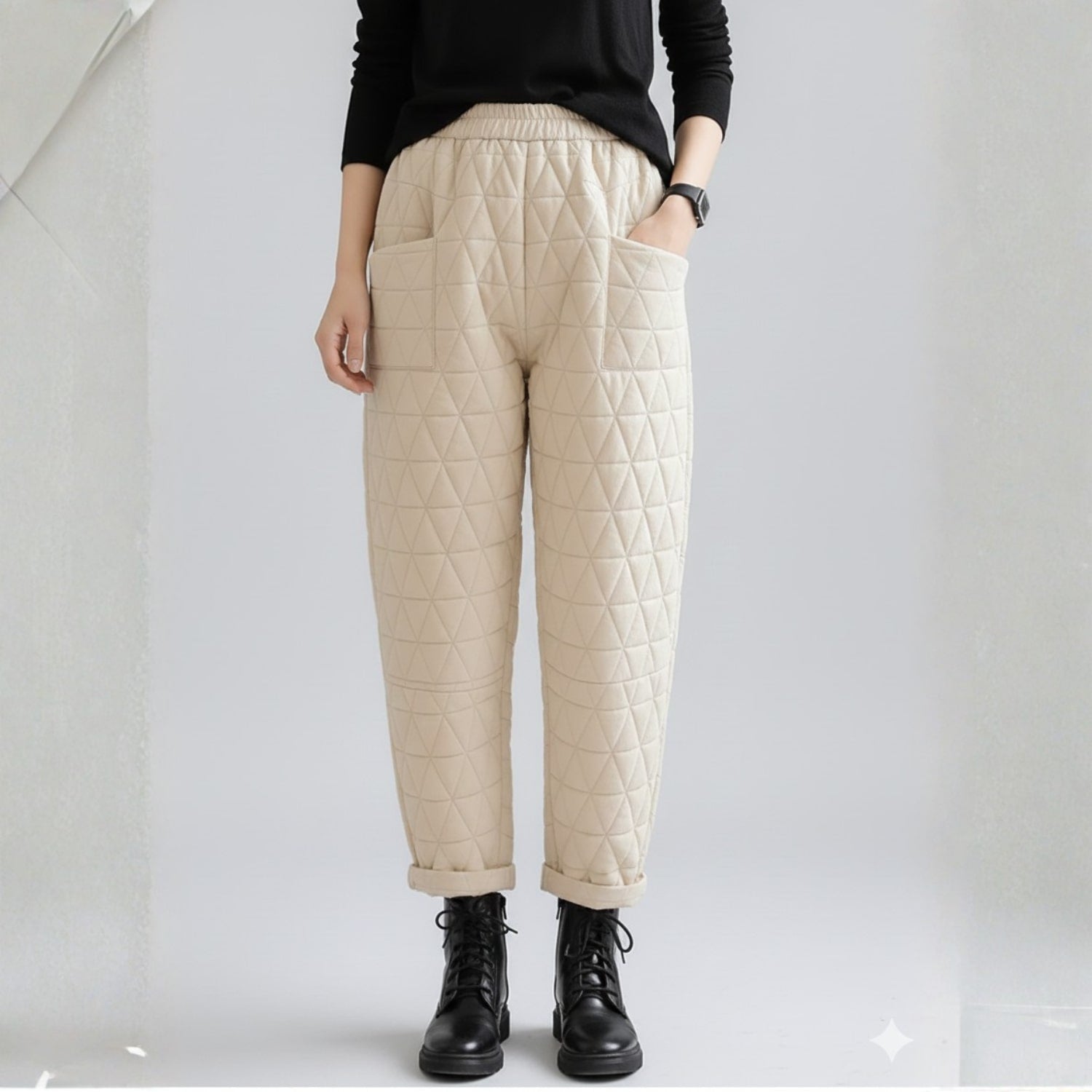 Elara Women’s Quilted Jogger Pants – Diamond Padded Thermal Cotton Pants
