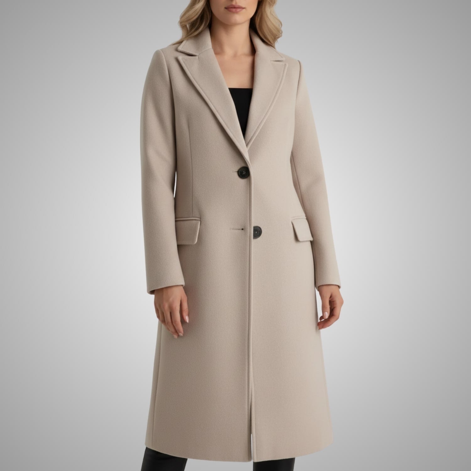 Vivienne Women’s Wool Coat – Tailored Two-Button Long Coat with Structured Collar