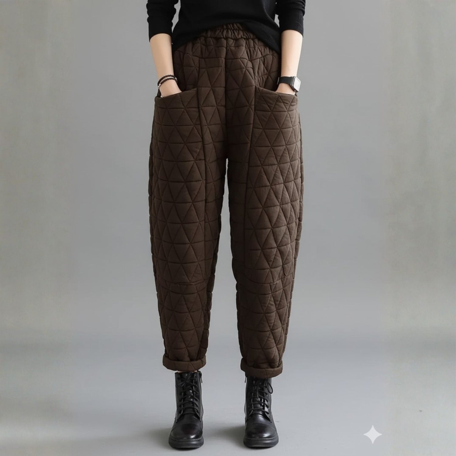 Elara Women’s Quilted Jogger Pants – Diamond Padded Thermal Cotton Pants